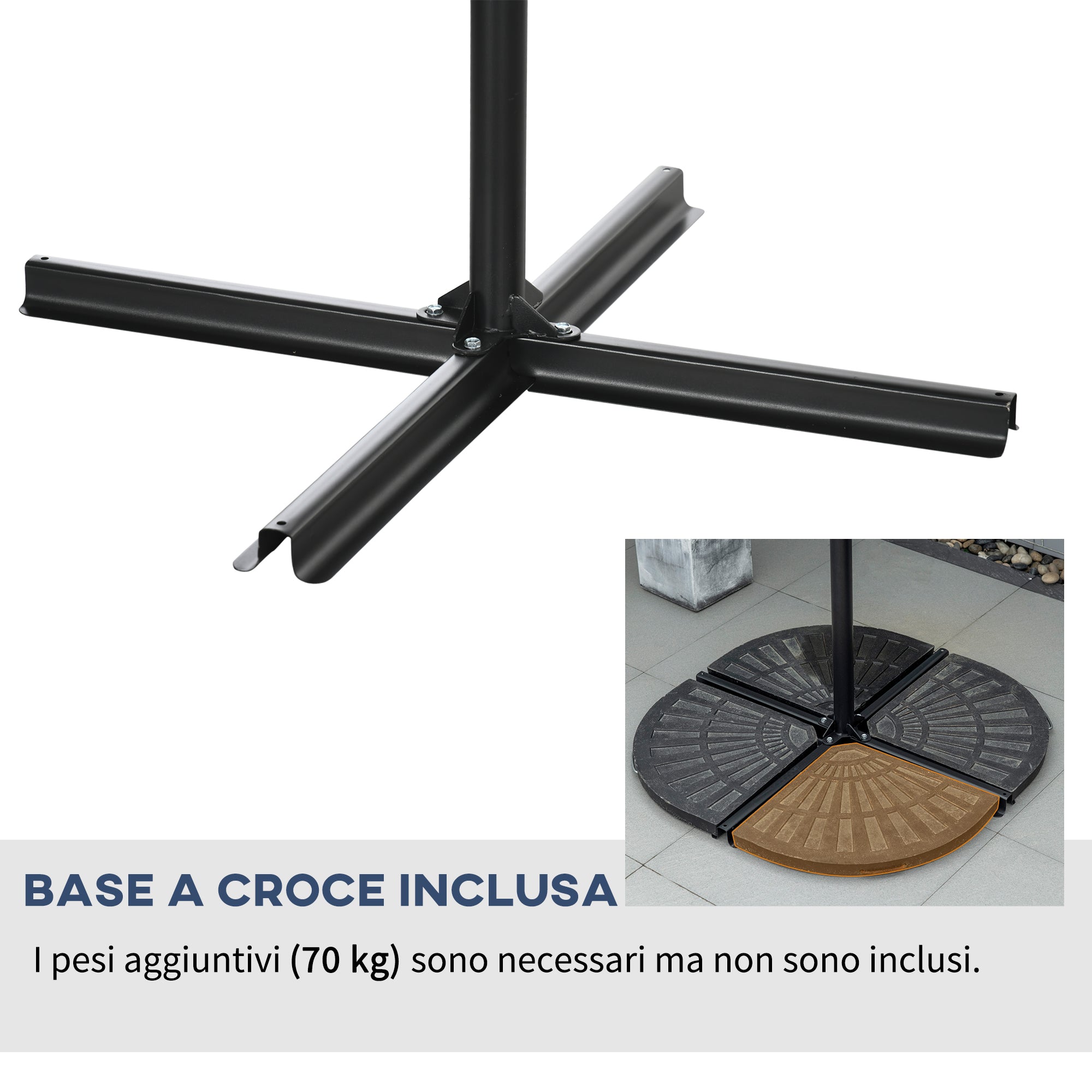 Garden Umbrella with Arm 3x2 m with Crank, Metal and Polyester, Dark Blue and Cream