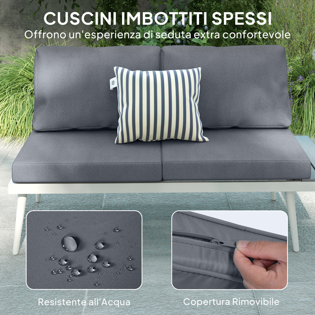 Garden Lounge with 2 Sofas with Cushions, 5-Level Adjustable Backrest and Slatted Coffee Table, Gray