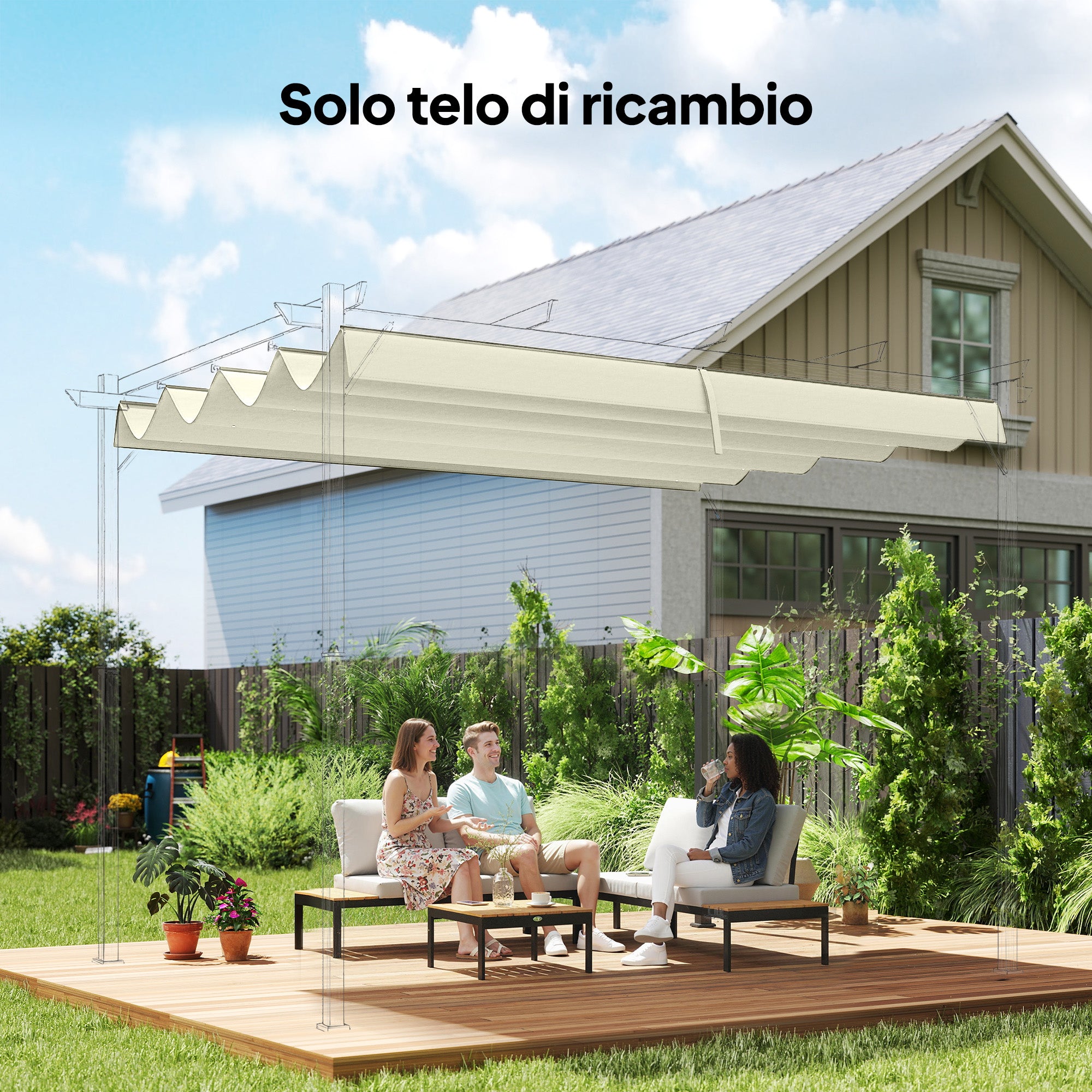 Outsunny Cream White Polyester Anti-UV Outdoor Pergola Cover with 8 Drainage Holes, 286x245 cm