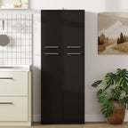 Minimal Storage Unit with 2 Cabinets and Adjustable Shelves, Black Wood, 59x31x155 cm