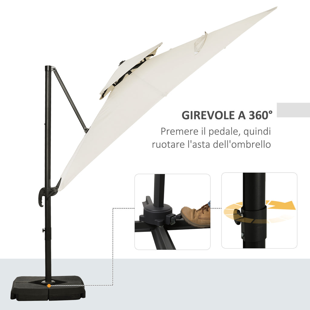 Double Cantilever Umbrella with Crank, Cross Base and Weights, 268x268x265 cm, Beige