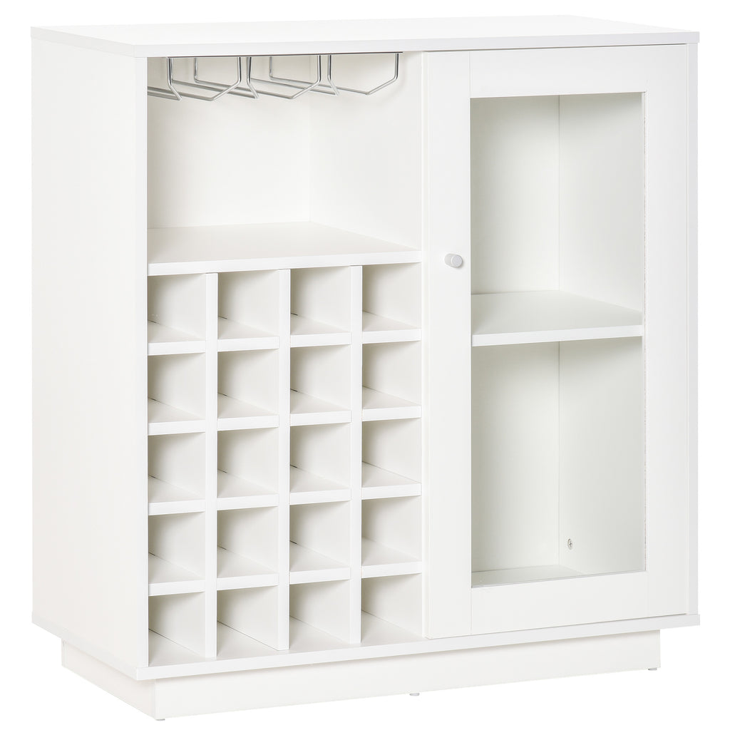 Wine Bottle Holder Cabinet with Glass Holder and Cabinet, Capacity 20 Bottles, 80x36x85 cm, White