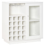 Wine Bottle Holder Cabinet with Glass Holder and Cabinet, Capacity 20 Bottles, 80x36x85 cm, White
