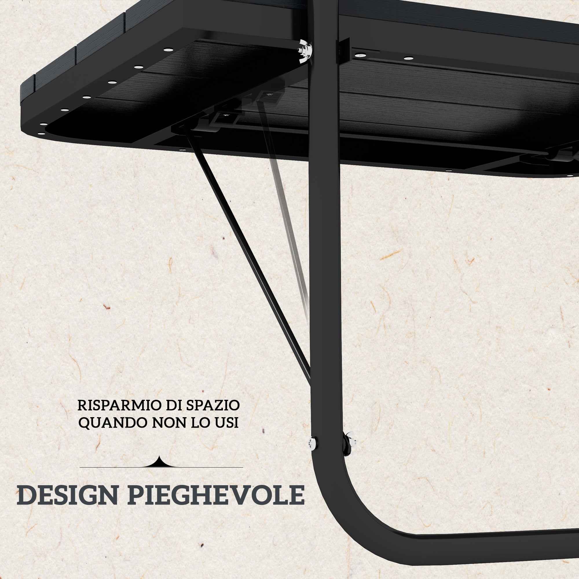 Outsunny Folding and Adjustable Balcony Table, Made of Aluminum and Composite Wood, 60x40x55-64 cm, Black