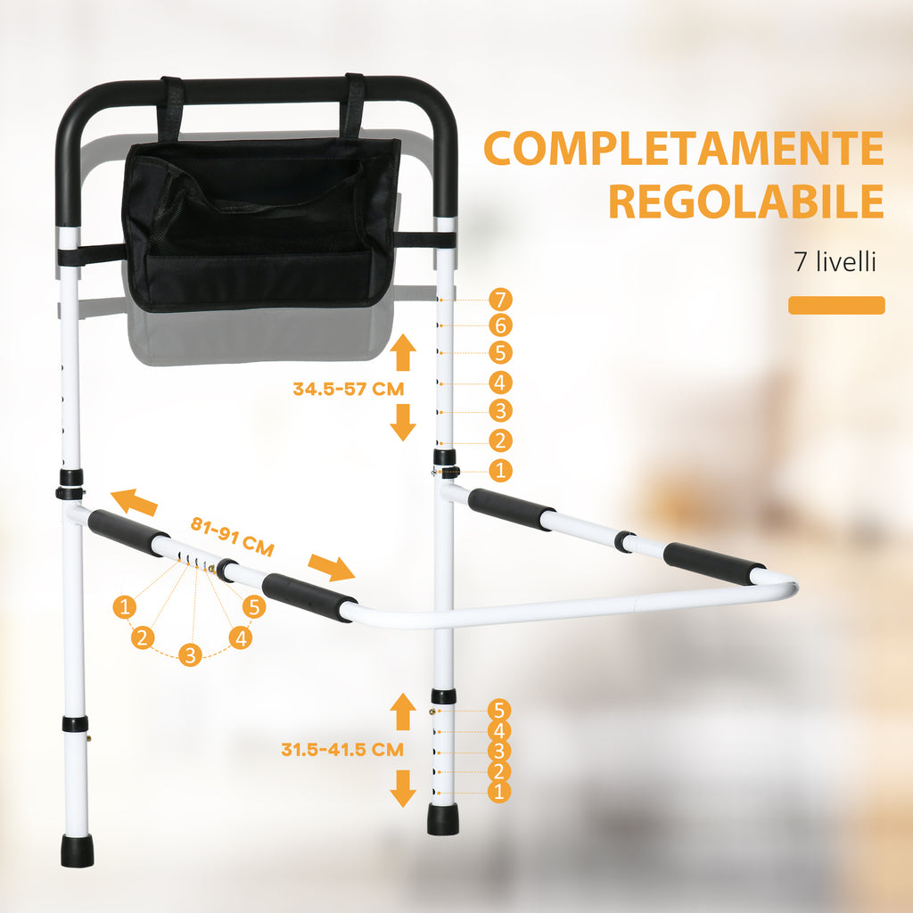 Bed Handle with Adjustable Length and Height, Steel, White