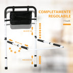 Bed Handle with Adjustable Length and Height, Steel, White