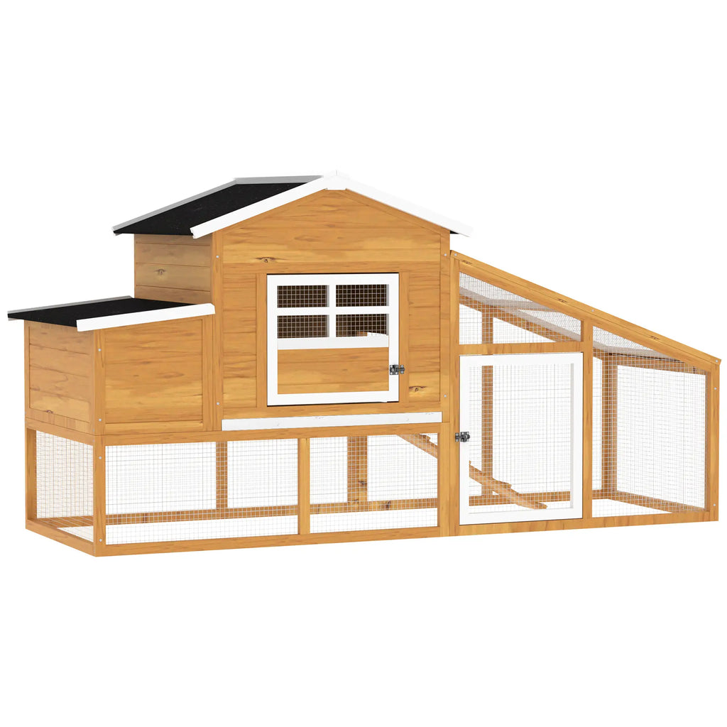 Outdoor Chicken Coop with Running Area, Outdoor Chicken Coop with Nesting Area and Pull Out Wooden Garden Tray, 200x80x105 cm - Borge' Group Limited