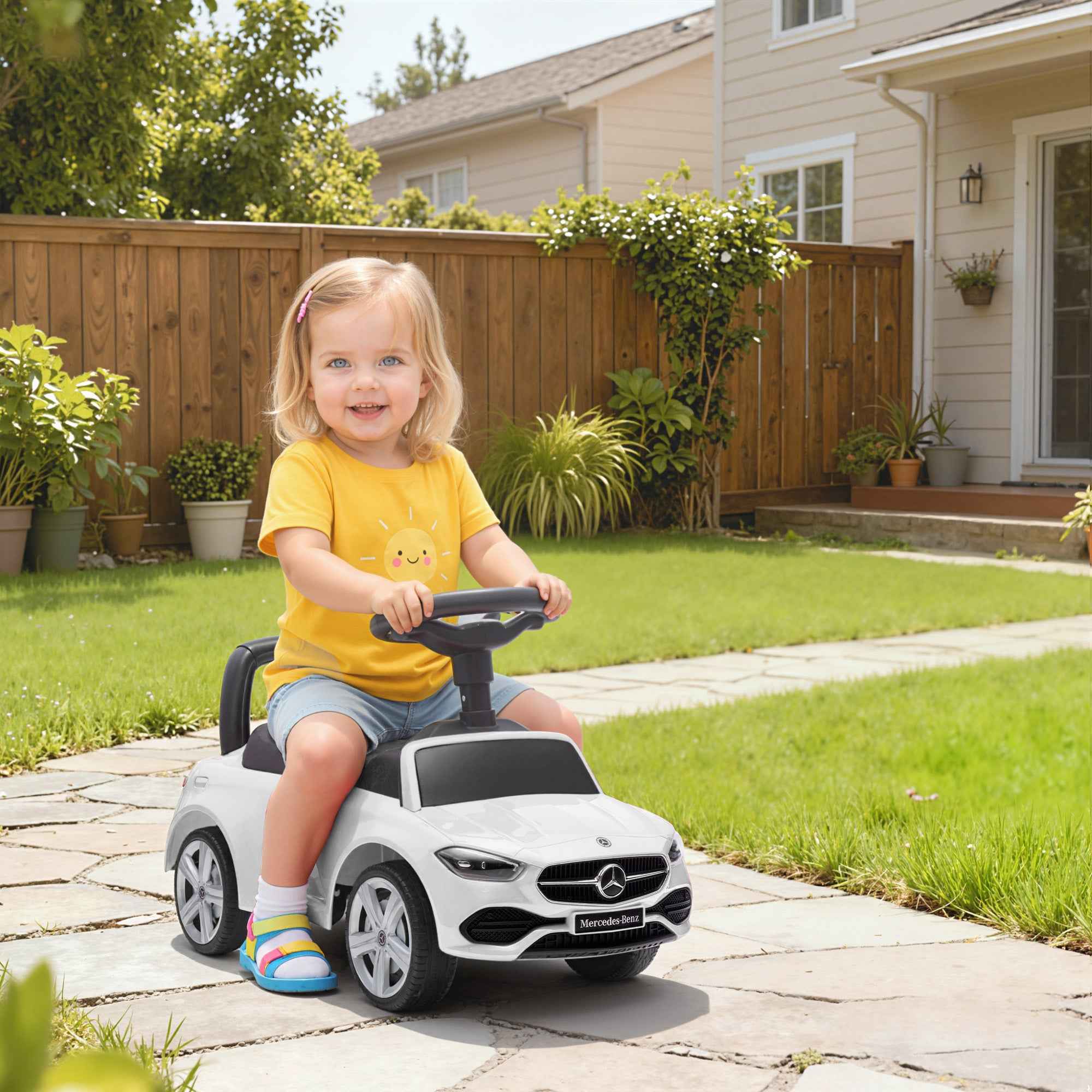 AIYAPLAY Mercedes Benz Licensed Ride-On Toy Car with Horn and Storage Space, 65x28x39 cm, White