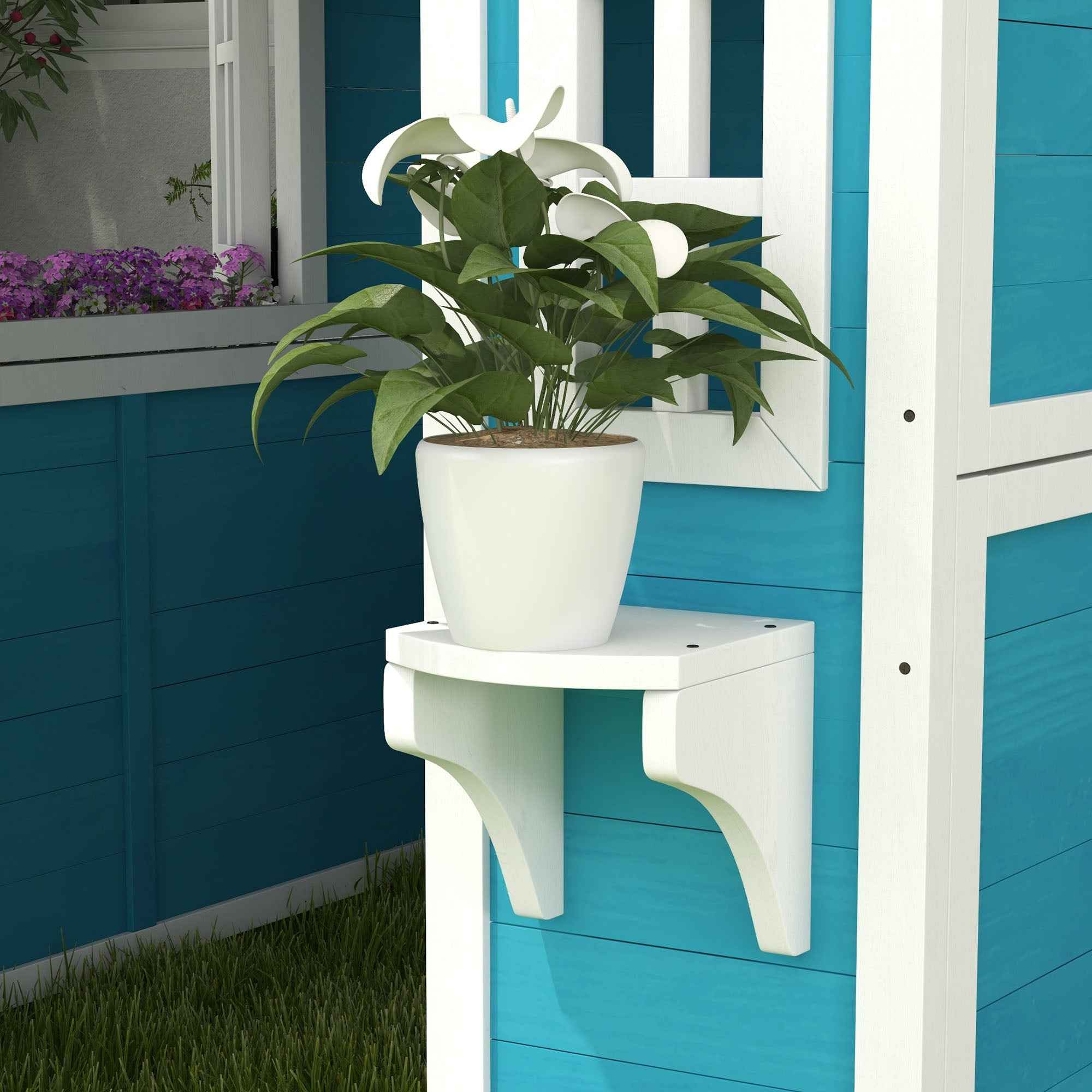 Outsunny Children's Playhouse for 3-8 Years Old with Pots and Planters, Made of Fir Wood, 114x126.4x135 cm, Blue
