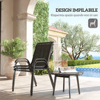 Outsunny Set of 2 Stackable Garden Chairs with Curved Armrests, Steel and Breathable Fabric, 54x71x93 cm, Black