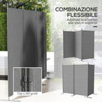 Outdoor Screen with 3 Folding and Adjustable Panels, in Polyester and Metal, 252x44x176 cm, Charcoal Gray