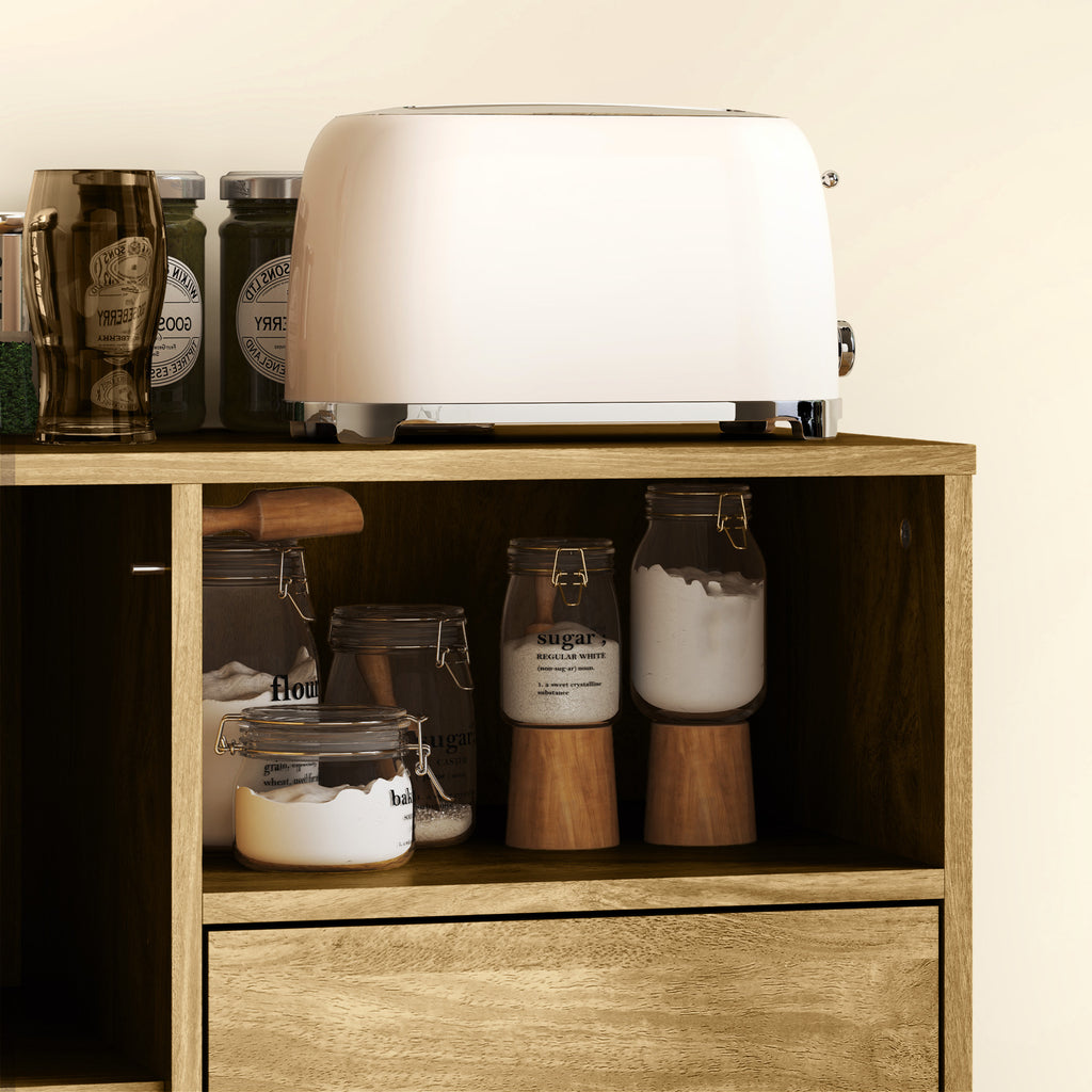 Modern Sideboard with 2 Drawers, Adjustable Cabinet and Open Shelf, in Wood and Steel, 80x40x78 cm, Brown