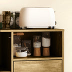 Modern Sideboard with 2 Drawers, Adjustable Cabinet and Open Shelf, in Wood and Steel, 80x40x78 cm, Brown