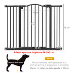 PawHut Extendable Dog Gate Without Screws Adjustable from 74-100 cm High 78 cm in Metal, Black - Borgè