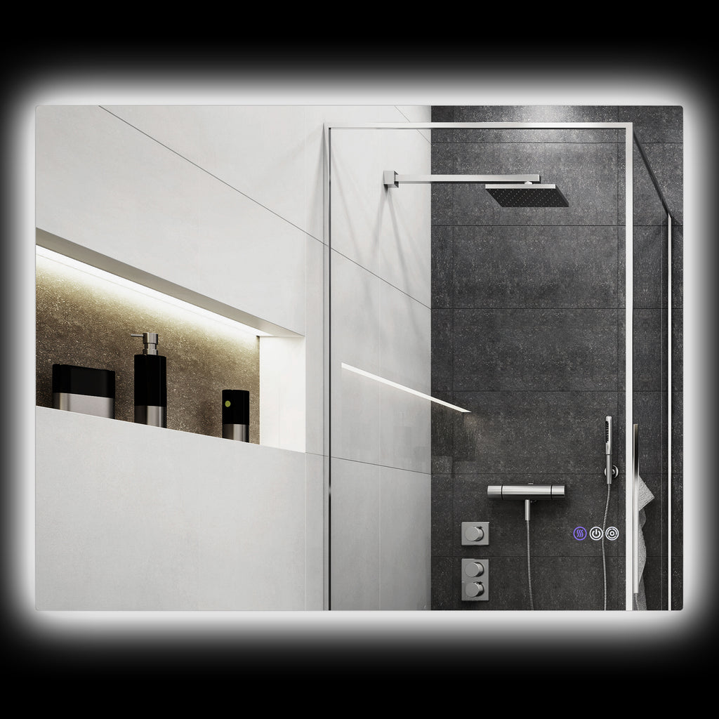 Anti-fog Bathroom Mirror with Adjustable Brightness and Color, Glass and Aluminum Alloy, 80x60x4 cm