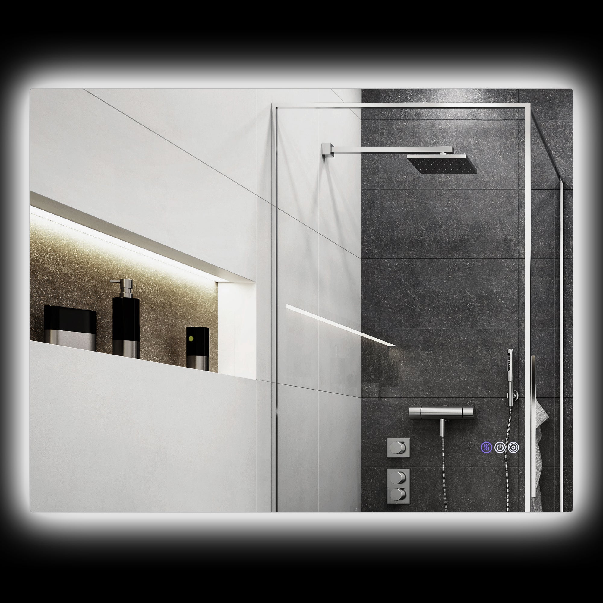 Anti-fog Bathroom Mirror with Adjustable Brightness and Color, Glass and Aluminum Alloy, 80x60x4 cm