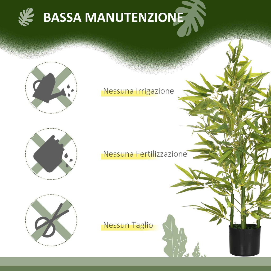 HOMCOM Artificial Bamboo Plant 90cm Tall with 504 PEVA and PP Leaves, Green, with a Ø15x12.5cm Cement Pot