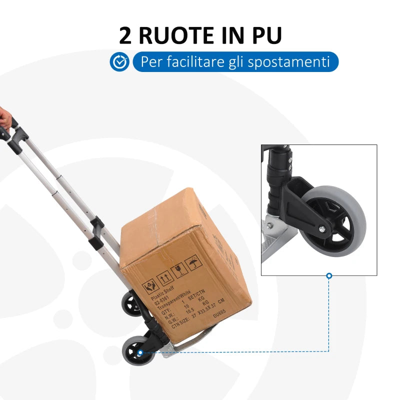 Folding Luggage Cart Max 70kg with Telescopic Handles and Adjustable Height, 41x38.5x100 cm, Silver