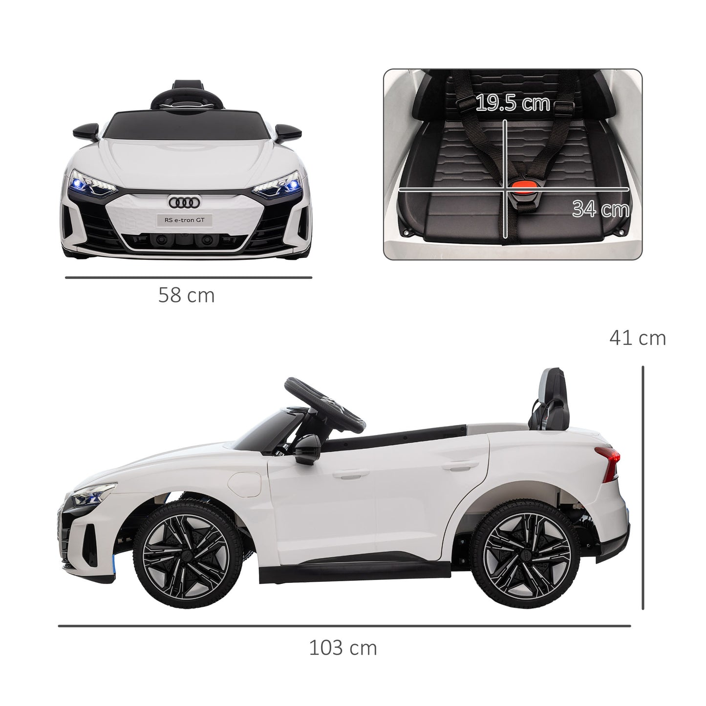 Audi Electric Car for Children 3-5 Years with Remote Control, Suspension and Horn, 103x58x41 cm, White and Black