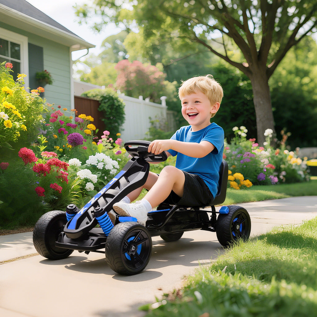 AIYAPLAY Pedal Go Kart for Kids Ages 3-6, 50kg Load Capacity, with Cup Holder and Non-Slip EVA Wheels, Blue