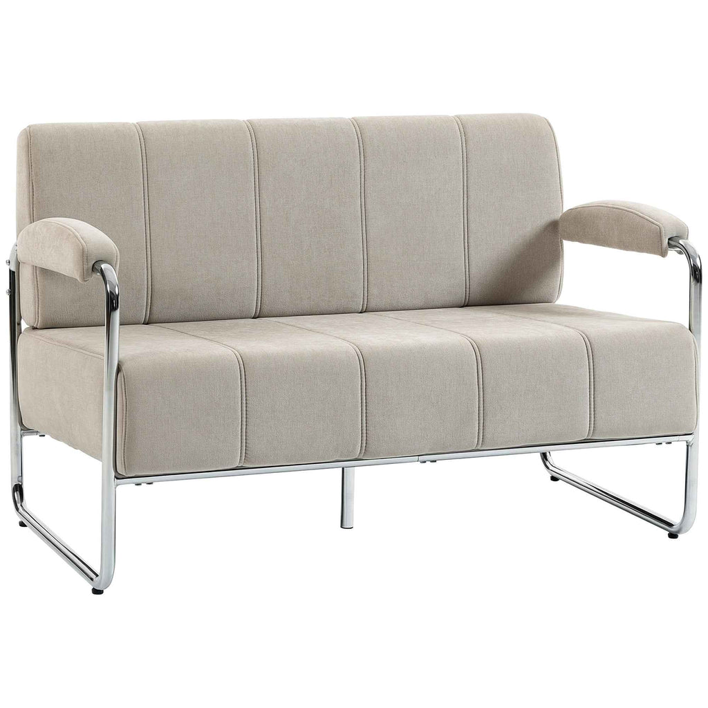 HOMCOM 2-Seater Modern Sofa Upholstered in Beige Chenille, Made of Steel, Sponge and Plywood, 120x73x76 cm