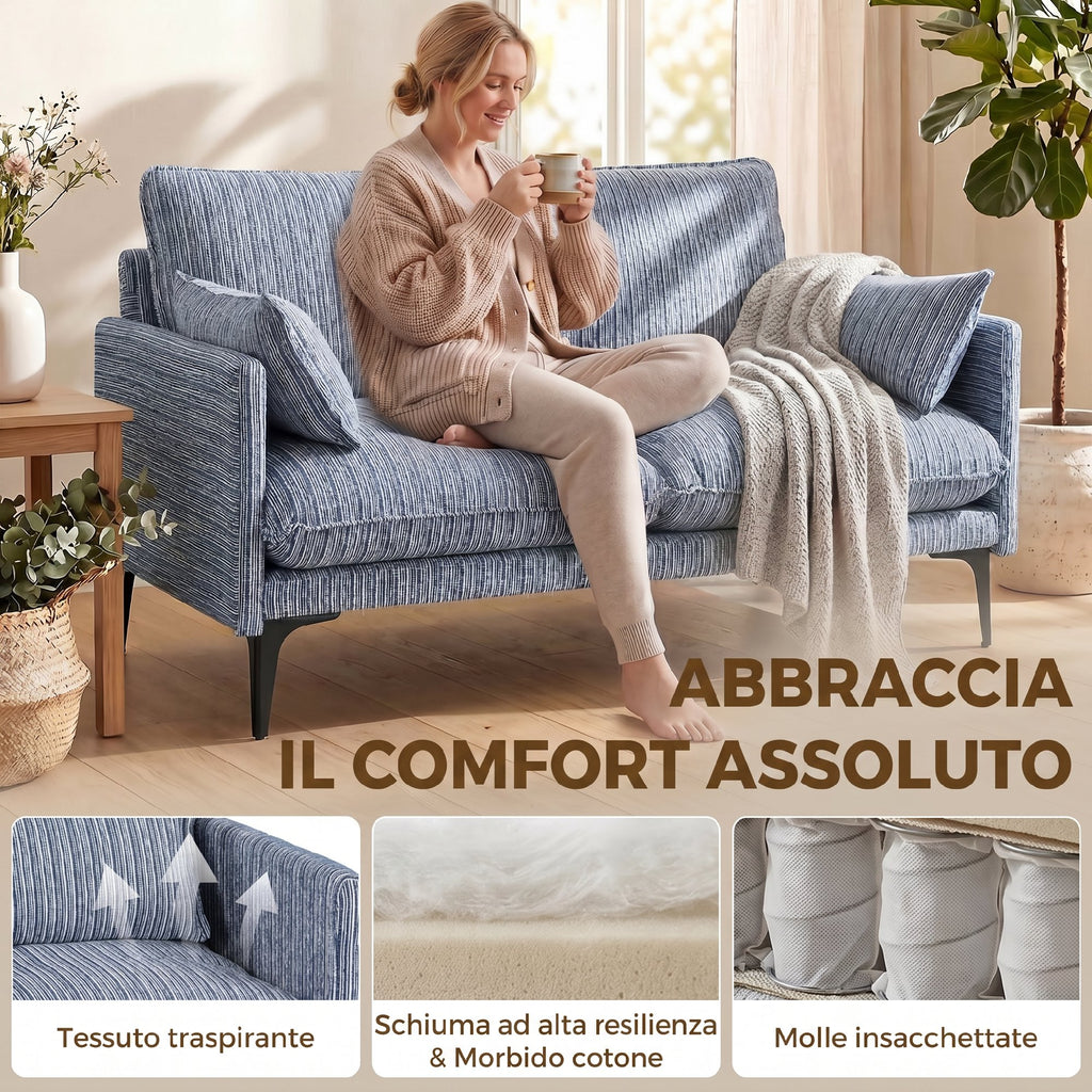 HOMCOM 2-Seater Fabric Sofa with Armrests, Thick Padding and 2 Cushions, 131x78x83 cm, Blue