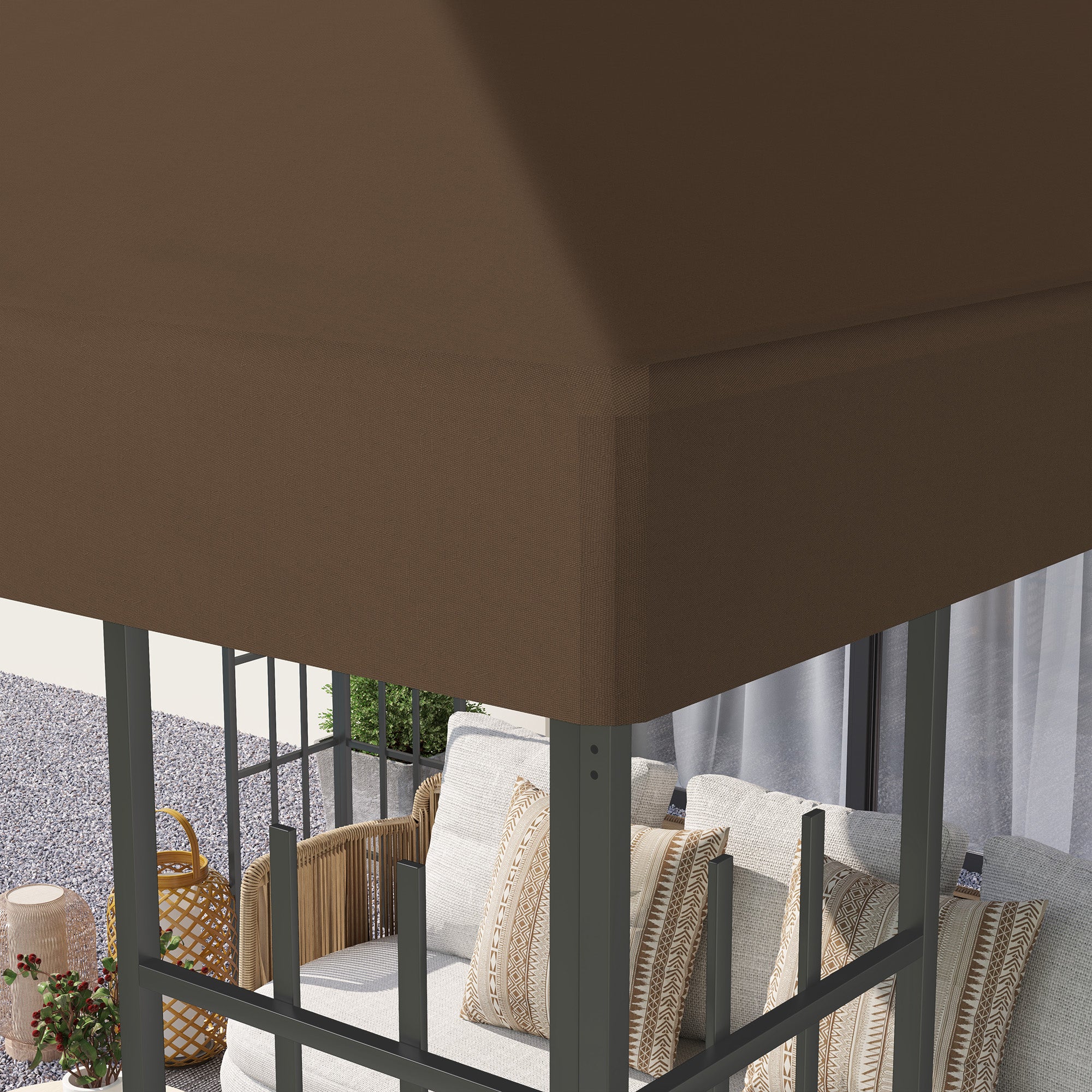 3x3 m 600D Oxford Fabric Garden Gazebo Cover with Drainage Holes, Brown