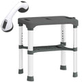 HOMCOM Aluminum Shower Stool with Integrated Shelf, 5-Level Adjustable Height, 150kg Load Capacity, Gray