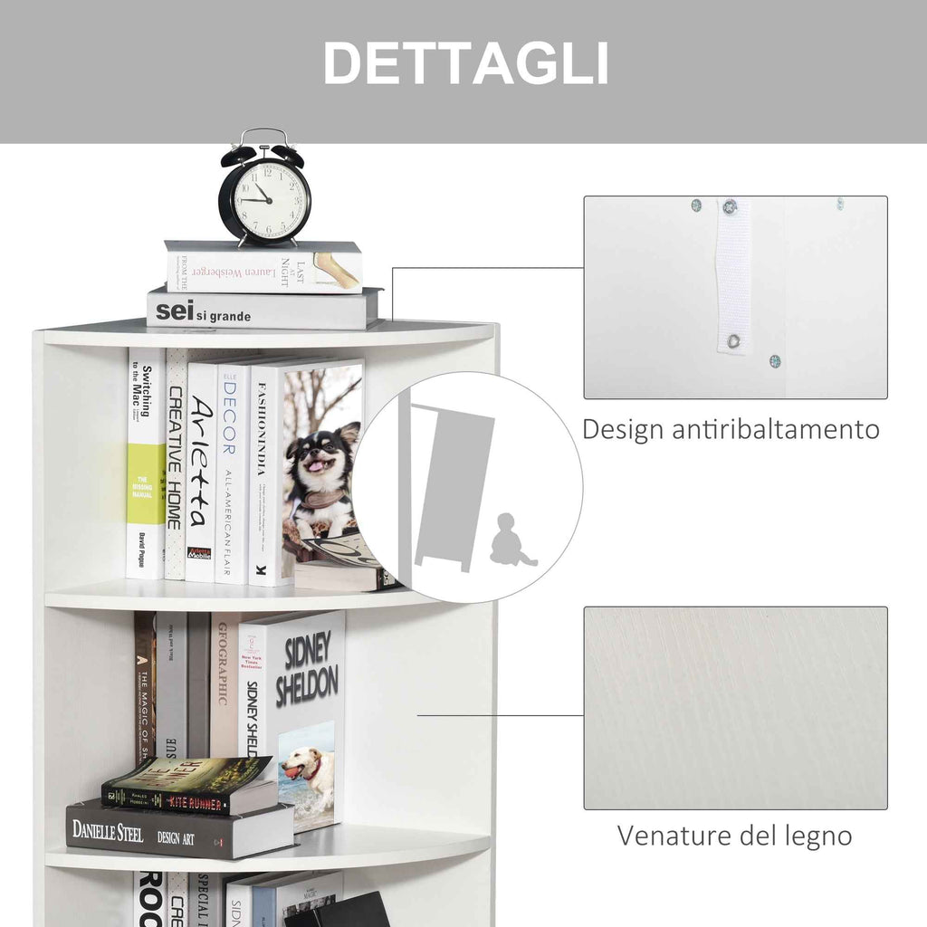 HOMCOM Corner Bookcase with 4 Shelves, Wall Mounted and Wooden, 39.5 x 39.5 x 120 cm, White