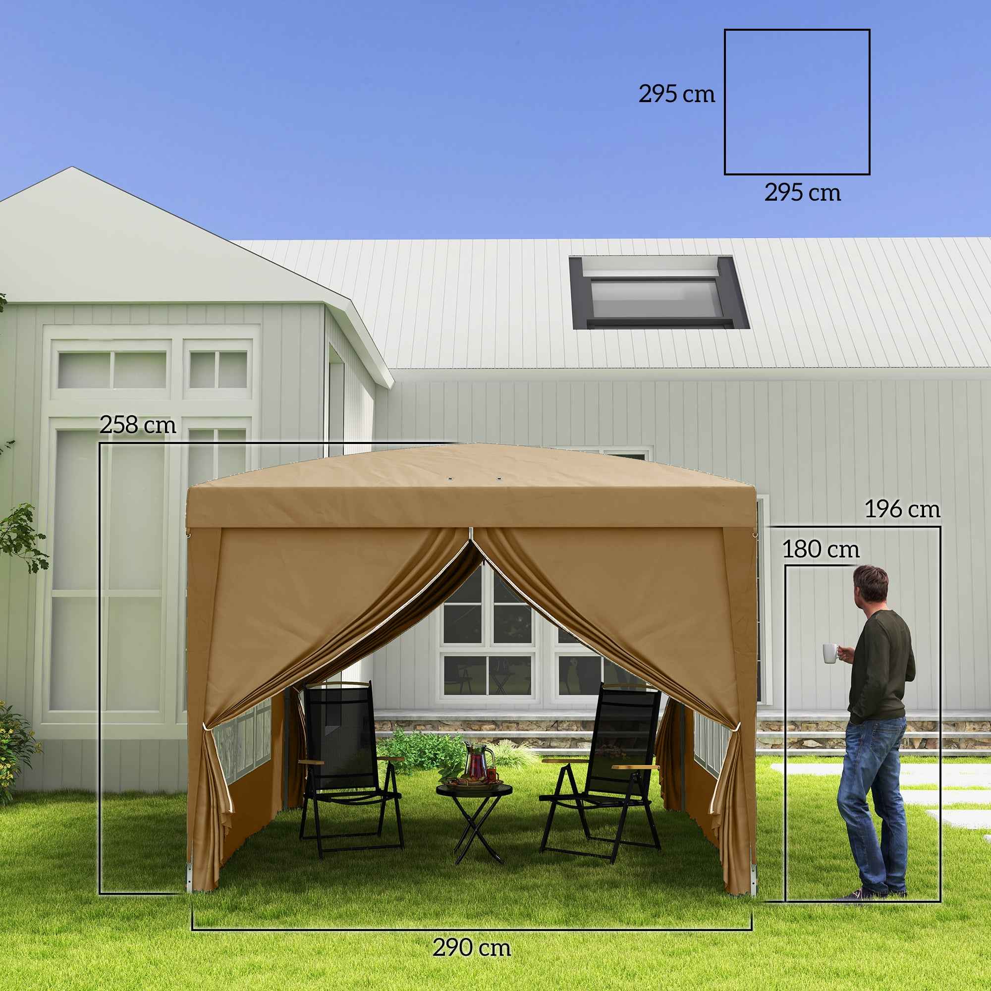 Outsunny 3x3m Folding Outdoor Gazebo with 4 Side Panels, Steel and Oxford Fabric, Khaki