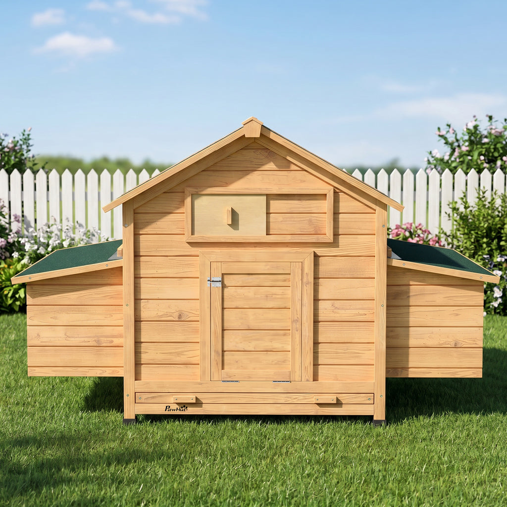 PawHut Wooden Chicken Coop, Waterproof Roof, 150x100x96.5cm, Yellow