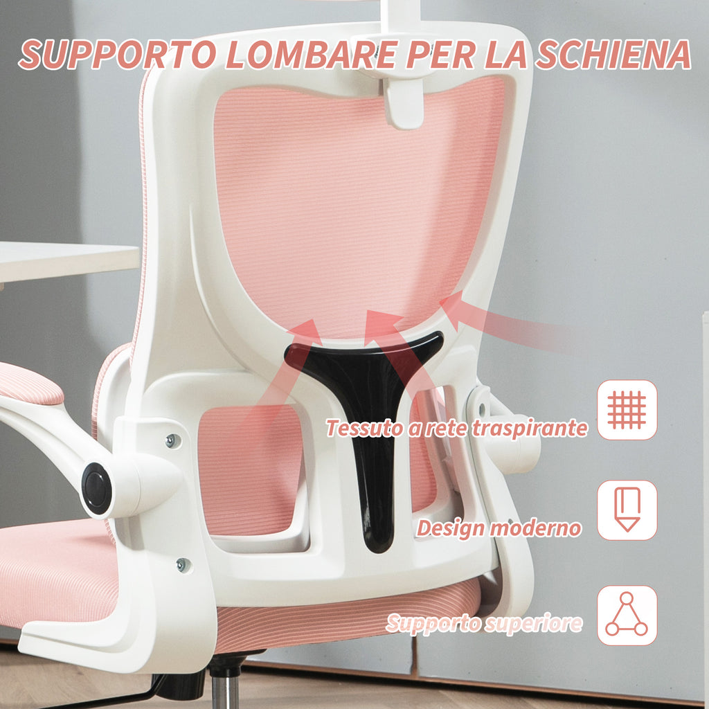 Adjustable and Reclining Office Chair with Removable Headrest, Mesh Fabric, 60x59x114-122 cm, Pink