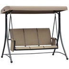 3-Seater Garden Swing with Adjustable Canopy and Storage Pockets, Brown, 196 x 128 x 172 cm
