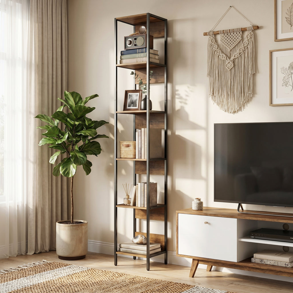 HOMCOM 6-Shelf Bookcase, Brown Wood Finish