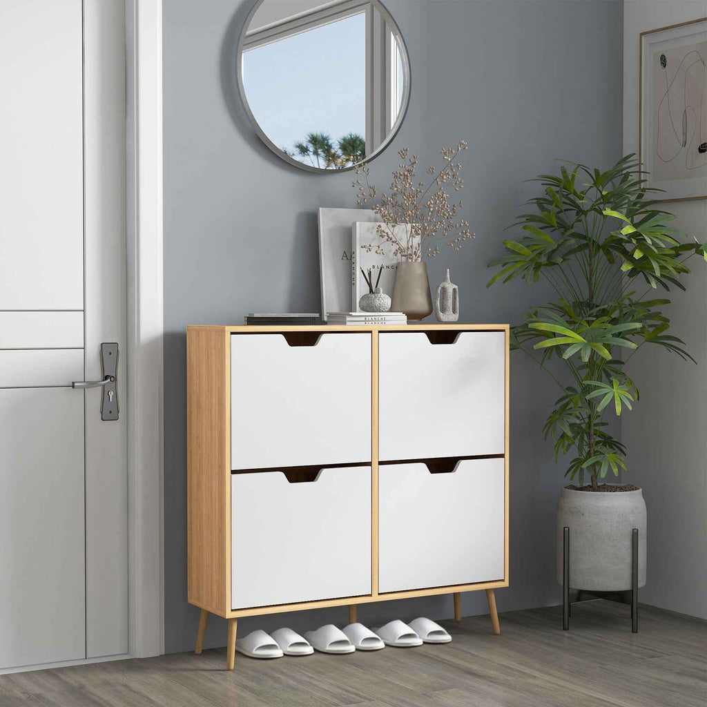 HOMCOM Chipboard and Pine Shoe Rack with 4 Drawers and 2 Adjustable Shelves for Each Drawer, 95x26x95 cm