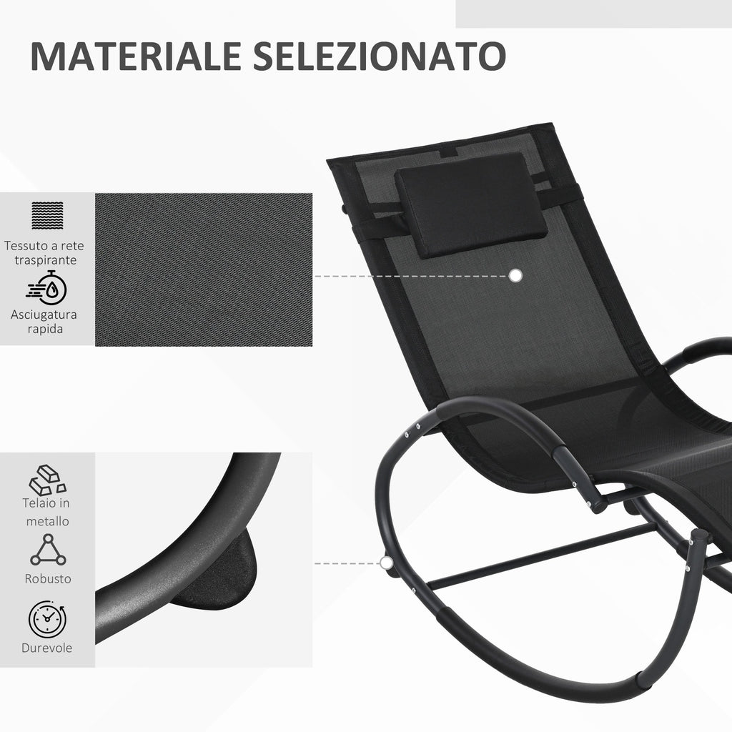 Outsunny Waterproof Outdoor Zero-Gravity Rocking Deck Chair with Headrest, 155x61x88 cm, Black - Borgè