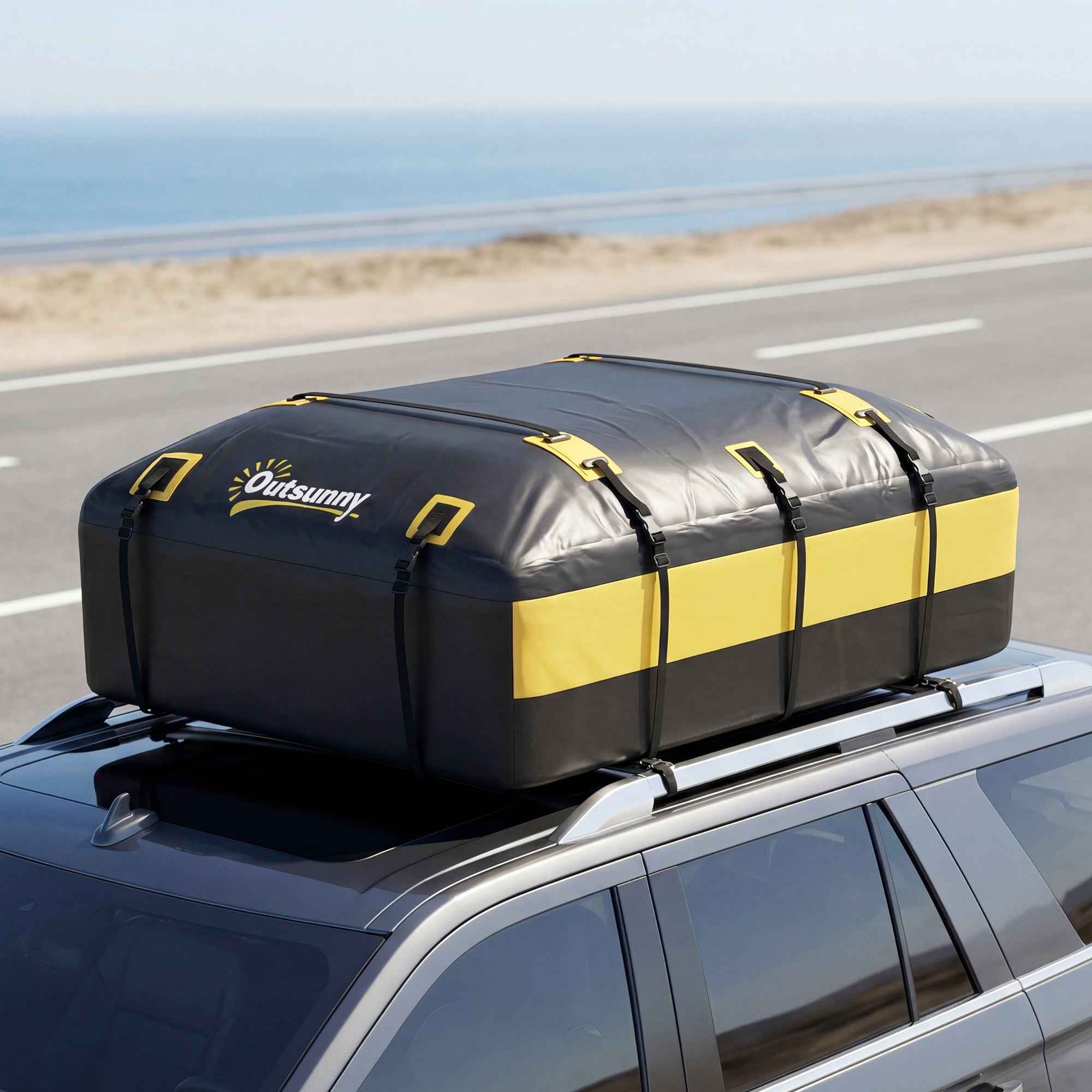 Outsunny 595L Waterproof Roof Rack Cargo Bag, Yellow