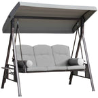Outsunny 3-Seater Garden Swing with Adjustable Canopy, Cup Holder and Cushions, 208x121x172 cm, Light Grey