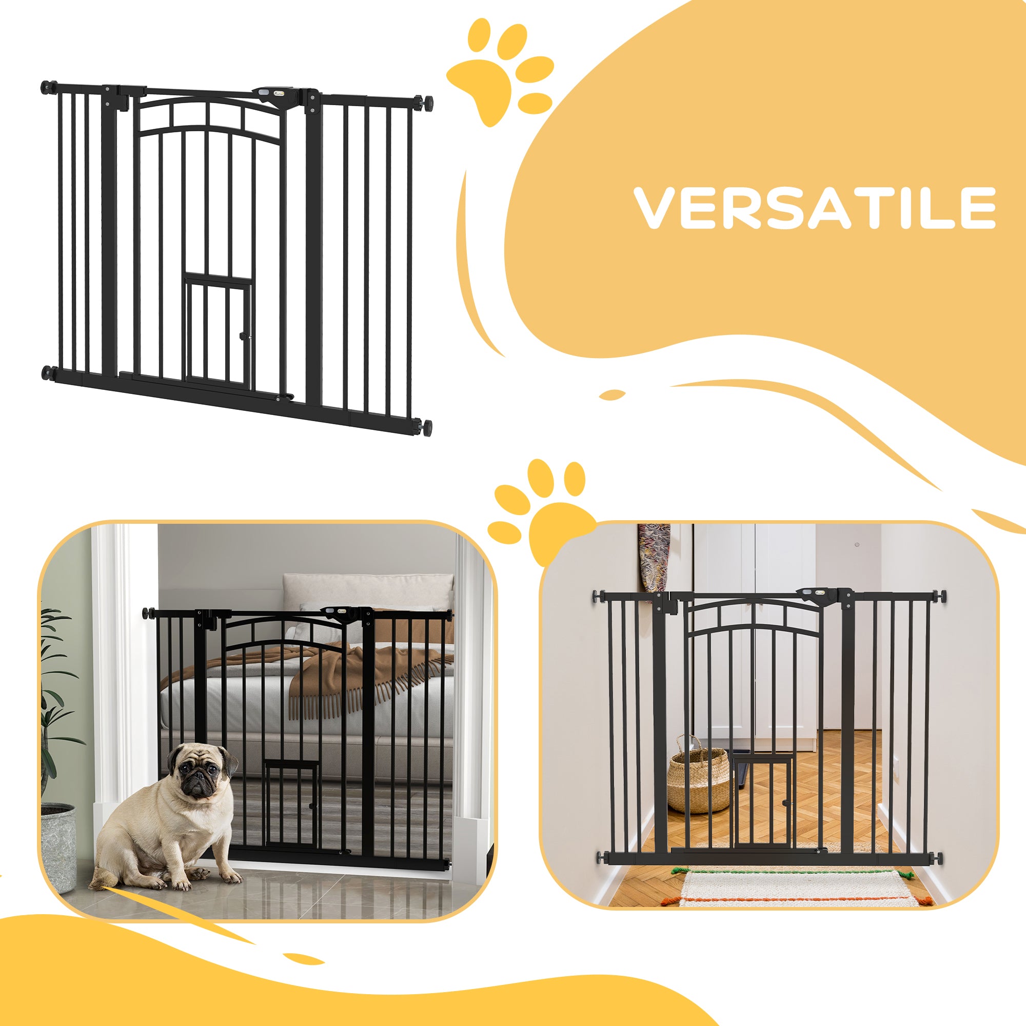 Dog Gate for Small and Medium Sizes with Automatic Closing, in Steel and PA, 74-100x76 cm, Black