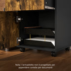 File Cabinet with Drawer and Shelf, 4 Wheels, 40x35x60cm, Brown and Black