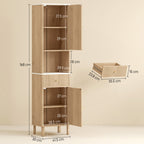 Bathroom Cabinet with Drawer, 2 Cabinets and Adjustable Shelves, Marble Effect Shelf, 41.5x30x168 cm, Oak