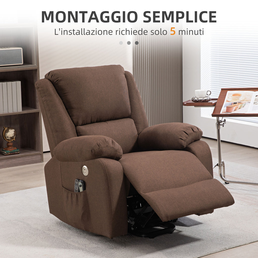HOMCOM Reclining Lift Chair with Footrest, in Linen Effect Fabric, 87x92x105 cm, Coffee - Borgè