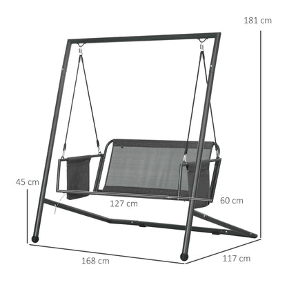 Outsunny 2-Seater Garden Swing with Cushions and Pockets, in Steel and Textilene, 168x117x181 cm, Dark Gray - Borgè