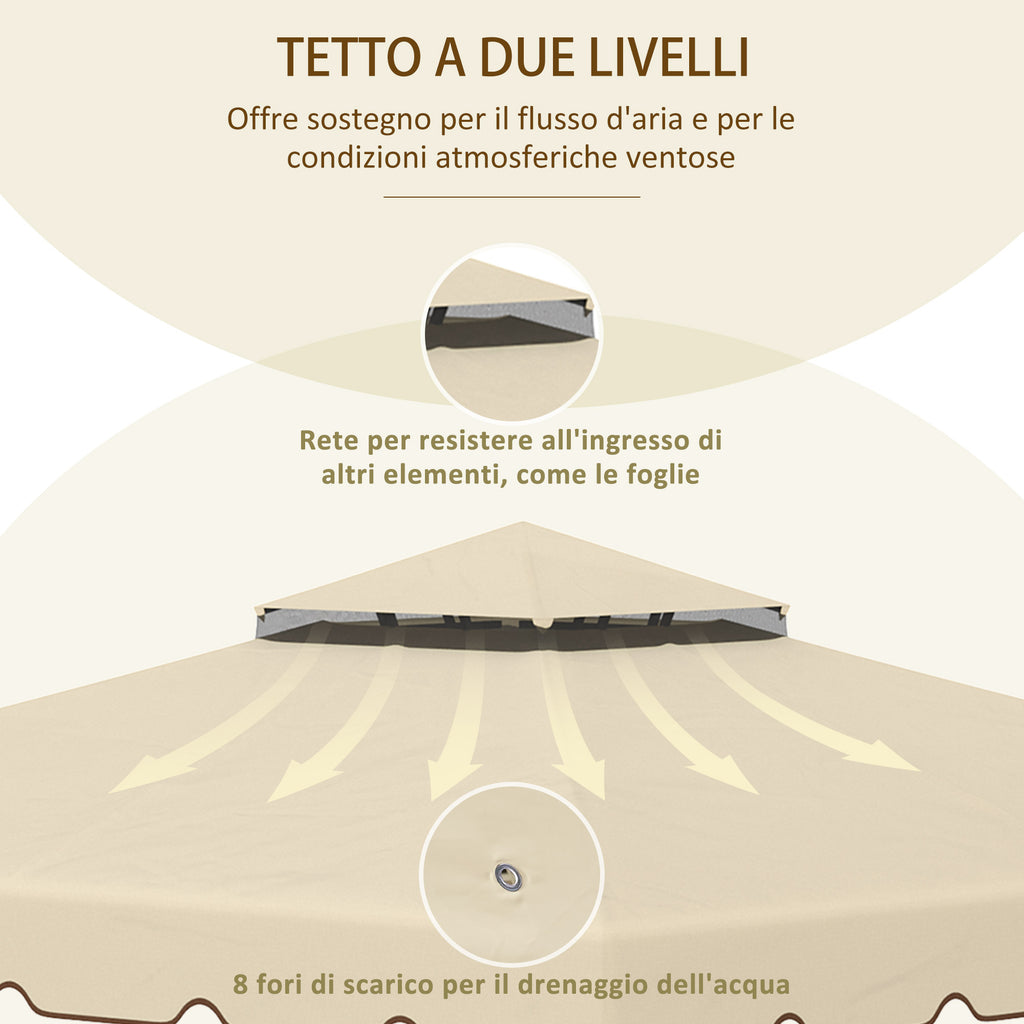 Replacement Canopy for Garden Gazebo 3x3m with 2-Tier Roof in Beige Polyester