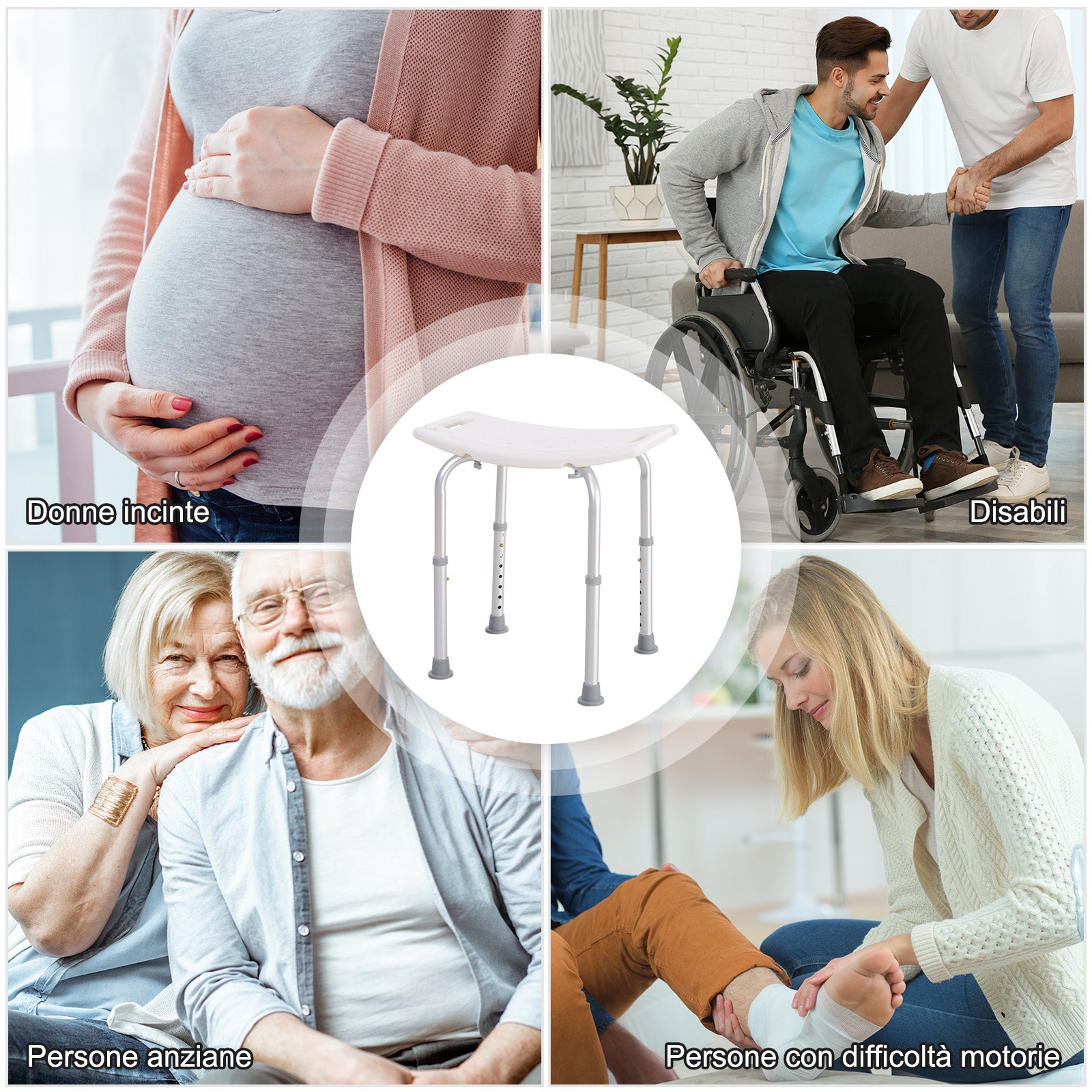 Shower Stool Seat Chair Bathroom, Non-Slip, Adjustable Height