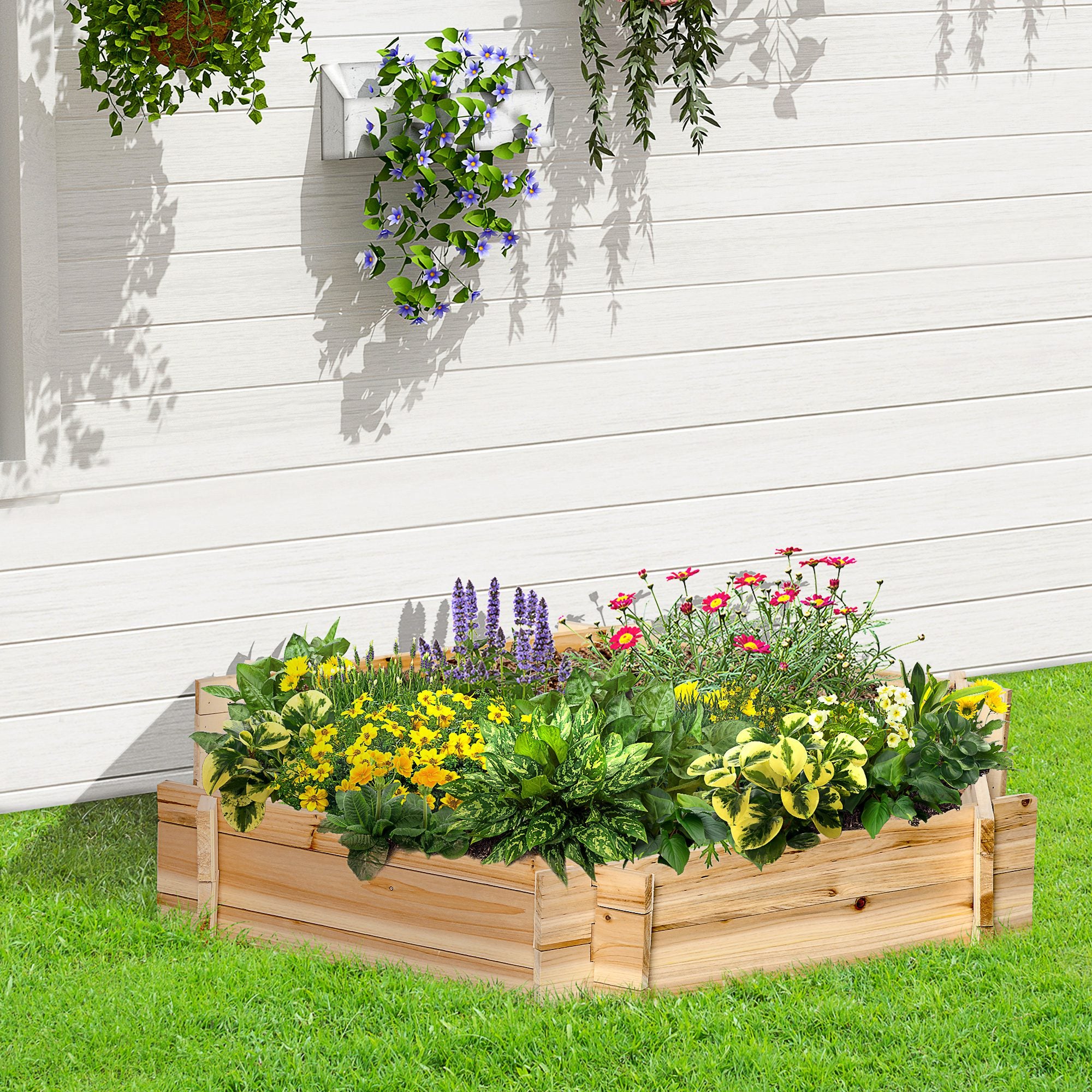 Wooden Garden Bed with Interlocking Structure, 100x92x16cm, Without Base
