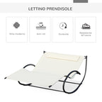 Outsunny 2-Seater Sun Lounger, Metal and Textilene Rocking Garden Lounger, 140x200x36-88cm, Cream White