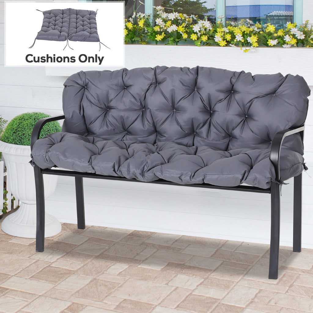 Outsunny 2-Seater Garden Cushion with Backrest for Benches and Swings, 132x110x10 cm, Dark Grey