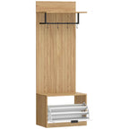 HOMCOM Hallway Furniture with Bench, Shoe Rack and Coat Rack with 4 Hooks, 60x30x170 cm, Oak and White