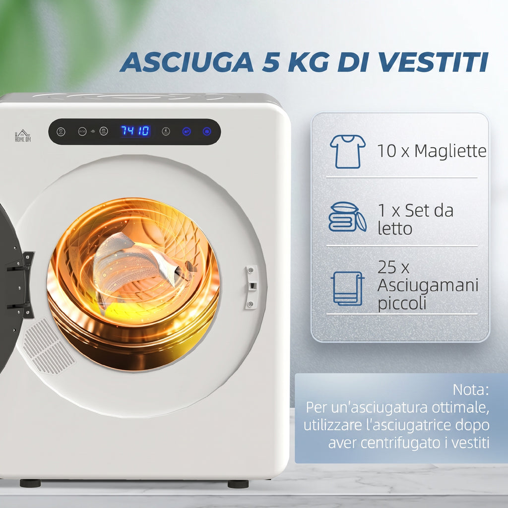 HOMCOM 1000W Mini Electric Dryer, 3kg Capacity, LED Display, 49x43x61cm, White
